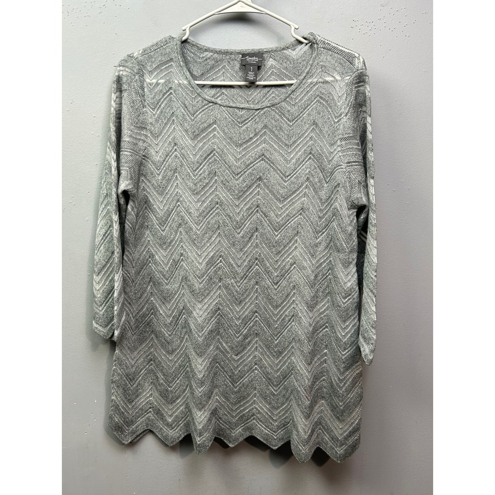 Travelers Collection‎ by Chico's Gray Chevron Knit Sweater Womens Small (1)